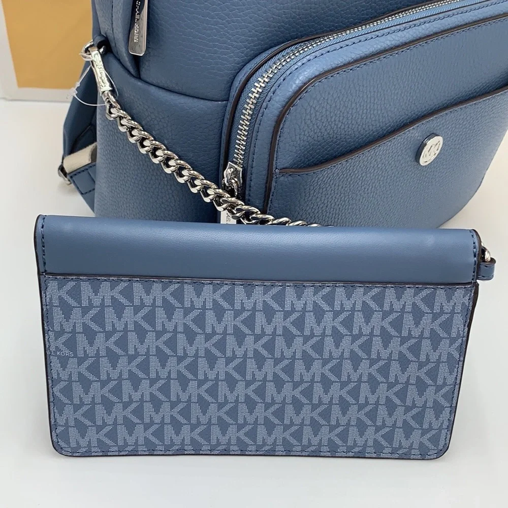 MICHAEL KORS  Maisie Medium Pebbled Leather 2-in-1 Backpack Denim  NWT - Picture 13 of 16